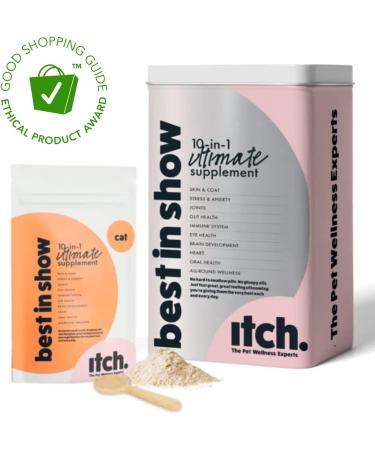 Itch Cat Multivitamin Powder Supplement Best In Show Jumbo Pack (120g) - 100% Natural Ingredients Targeting the Top 10 Wellness Areas for All Cat Breeds - tin and Refill Tin & Single Refill Pouch - Buy Online on GoSupps.com