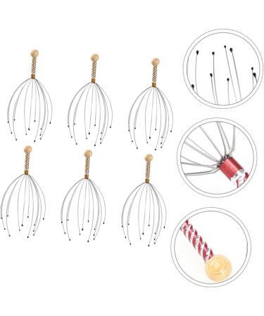 COLLBATH 6pcs Massager Hand Scrubber & Scalp Massage Brush - Multifunctional Hair Washing Tool | Steel & Wood - Buy Online on GoSupps.com