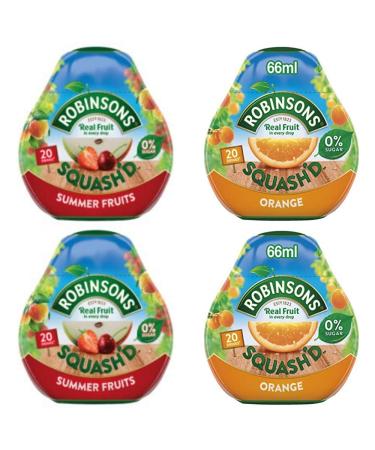 Robinsons Squash'd - Pack of 2 Flavors - 2 Robinsons Orange and 2 Robinsons Summer Fruits - 0% Sugar - Real Fruit in Every Drop