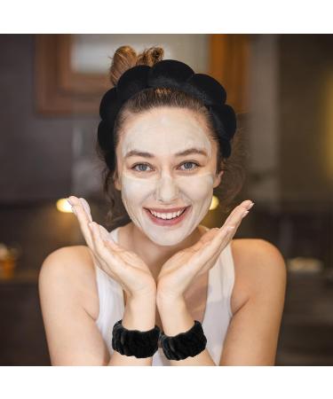 Sponge Spa Headband and Wristband Set for Skincare - Soft Terry Towel Cloth Hair Band - Hair Accessory for Girls and Women - Black - Buy Online on GoSupps.com