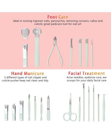 Professional 22 Piece Nail Clipper Pedicure Set with Luxurious Travel Case - Perfect Gifts for Men, Women, Family, and Friends - Green Nail Tools Kit - Buy Online on GoSupps.com
