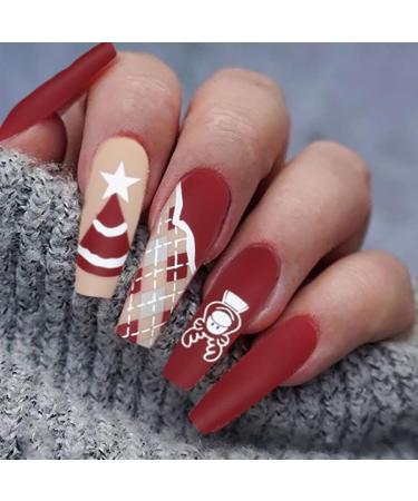 Vatocu Christmas False Nails Long Xmas Press on Nails Snowflakes Glitter Fake Nails Ballerina Acrylic Stick on Nails for Women and Girls(24pcs) - Buy Online on GoSupps.com