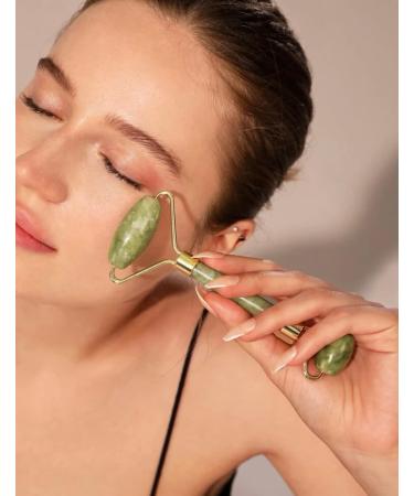 Natural Jade Roller & Gua Sha Set - Reduce Wrinkles Puffiness & Tighten Skin - Buy Online on GoSupps.com