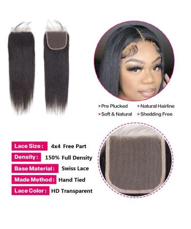 18 20 22 Brazilian Straight Human Hair Bundles with Closure | 100% Unprocessed Virgin Remy Weave - 3 Bundles + HD Lace 4x4 Free Part Closure - Buy Online on GoSupps.com