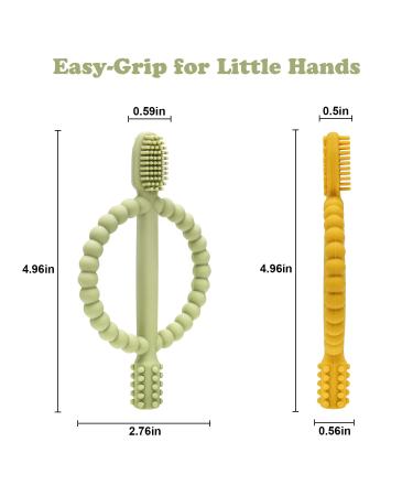Baby Biting Toys & Toothbrush Set - BPA-Free Silicone Teething Rings for Gums Relief (Dark Green & Yellow) - 2 Pieces for 3+ Months - Buy Online on GoSupps.com