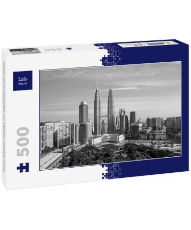 Lais Puzzle Skyline of Kuala Lumpur in the morning Malaysia Kuala Lumpur is the capital of Malaysia in black and white 500 pieces
