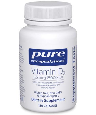 Pure Encapsulations Vitamin D3 125 mcg (5,000 IU) | Supplement to Support Bone, Joint, Breast, Prostate, Heart, Colon and Immune Health* | 120 Capsules 120 Count (Pack of 1)