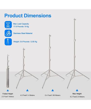 EMART 9.2ft 2.8m Stainless Steel Light Stand Spring Cushioned