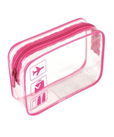 Clear Travel Toiletry Bag TSA Approved Quart Size Travel Bag Clear Airport Carry On Liquid Bag Cosmetic Pouch Clear Shower Bag Transparent Toiletries Bag Airport Security Toiletry Bags (Pink)