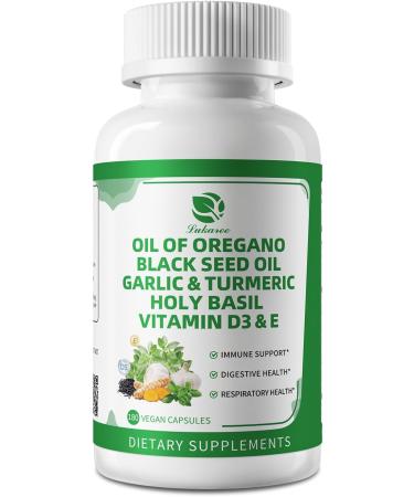 Organic Oil of Oregano Capsules with Black Seed Oil Garlic Turmeric Holy Basil Vitamin D3 E & Black Pepper for Better Absorption Immune Digestive & Respiratory Vegan Non-GMO 6 Month Supply 180 Count (Pack of 1) - Buy Online on GoSupps.com