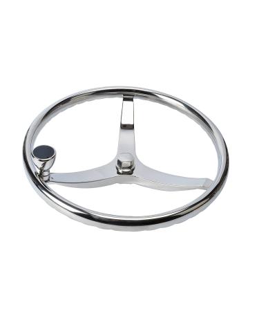 Amarine Made Stainless Steel Boat Steering Wheel 3 Spoke 13-1/2" Dia, with 5/8" -18 Nut and Turning Knob for Seastar and Verado