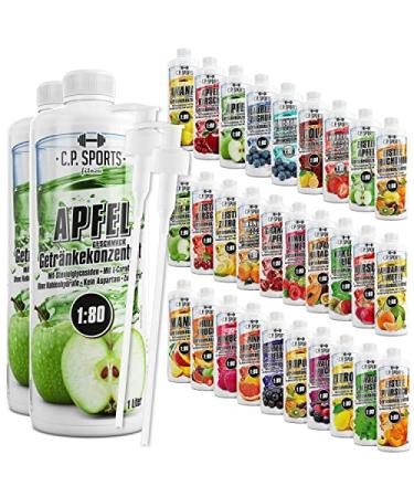 C.P.Sports beverage syrup for mineral drink i syrup sugar-free for vital drink apple with vitamins i beverage concentrate for mixing with water for sports drink I 2 liter + 2 pump dispenser apple (2 Pack)