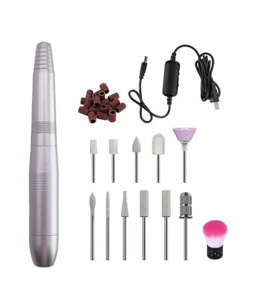 Oladfiop Electric Nail File Kit Protable Nail Drill Electric Manicure Tools for Home Use DIY Nail Art Nail Salon Silver
