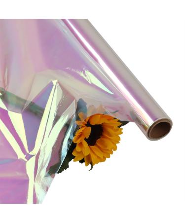 HOEAZGIF Iridescent Film Cellophane Wrap Paper Rainbow Color 34 Inch X 50 Ft Rainbow Color Cellophane Wrap Paper for Mother's Day Birthday Holiday Christmas Gift Candy Package Flower Wrapping Pink