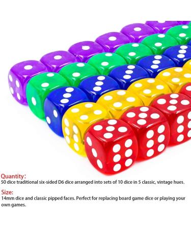 50-Pack 14MM Translucent & Solid 6-Sided Game Dice - Vintage Colors for Board Games & Math Teaching - RPG Classroom Accessories - Buy Online on GoSupps.com