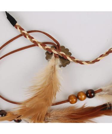 Qisogy Boho Feather Headdress | Beaded Tassel Headband | Turquoise Princess Head Chain | Brown | 48CM - Buy Online on GoSupps.com