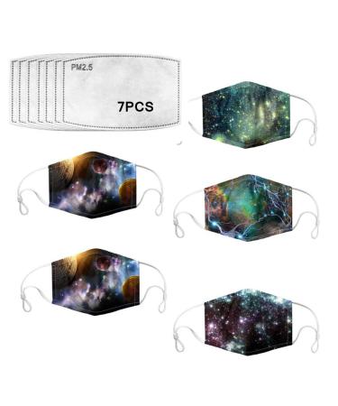5 Pack Washable Reusable Floral Cotton Half Face Cover Unisex Mouth Covers Protection Half Face Windproof Face Caps with 7PCS Carbon Pads Face Shield/Loop Scarf/Bandana/Balaclava Mouth Cover Couple S
