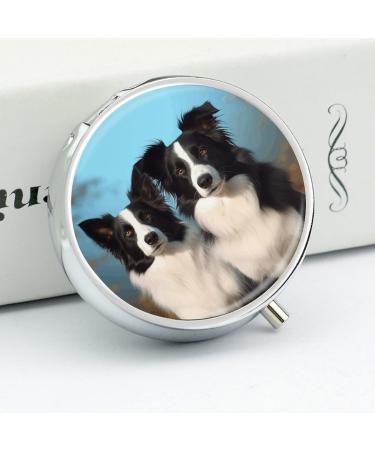 Round Border Collie Print Pill Box - 3 Compartment Metal Portable Pill Organizer Decorative Pocket Medicine Case - Buy Online on GoSupps.com