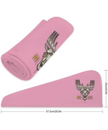 Ethnic Style Deer Head Microfiber Hair Towel Wrap for Women - 10x26 Inch Super Absorbent Hair Turban with Button - Perfect for Fast Drying - Buy Online on GoSupps.com