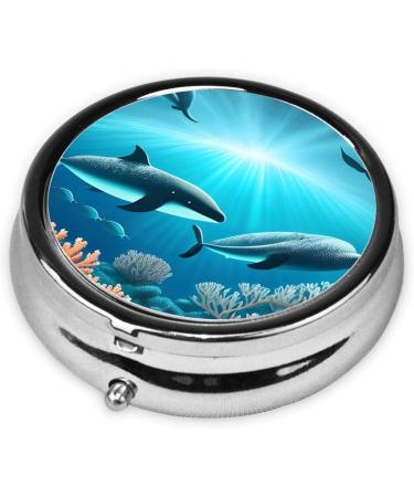 Whales Under The Sea Round Pill Box - 3 Compartment Travel Organizer | Portable Pill Box for Easy Travel | International Shipping Available - Buy Online on GoSupps.com