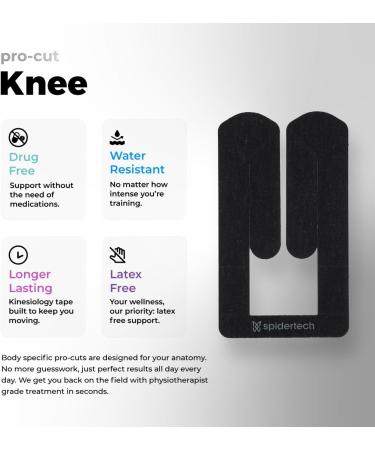 Spidertech Cotton Kinesiology Tape for Knee Support - Pre-Cut 4 Pack for Athletes & Physiotherapists - Pain Relief Black  - Buy Online on GoSupps.com