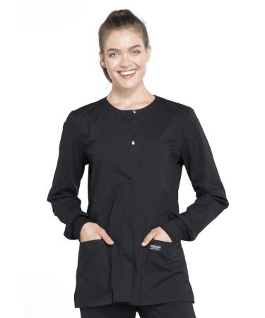 Snap Front Scrub Jackets for Women Workwear Professionals Soft Stretch WW340 Medium Black