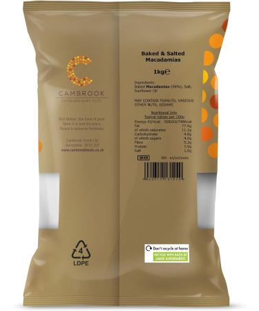 Cambrook Baked & Salted Large-Grade Macadamias 1 kg Bag - Premium Quality Gluten-Free Vegan Nuts - Buy Online on GoSupps.com