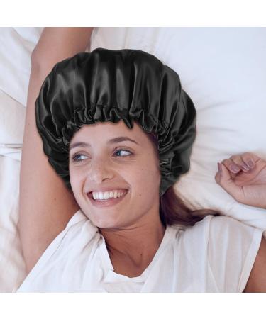 Adjustable Silk Bonnet Set for Women - Double-Sided Satin Sleep Caps for Natural Hair Protection (Black+Pink) - Buy Online on GoSupps.com