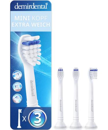 3 -series Demirdental Mini Extra Soft attachments Suitable for Philips Sonicare replacement brushes extra soft and small brush heads for very sensitive teeth white HX6083E HX6084E