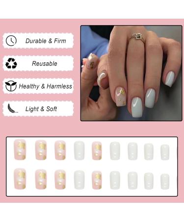 Ceboic 24Pcs Square Short French Press on Nails - Gold Glitter Removable Nude Acrylic Stick on Nails for Women and Girls - Buy Online on GoSupps.com