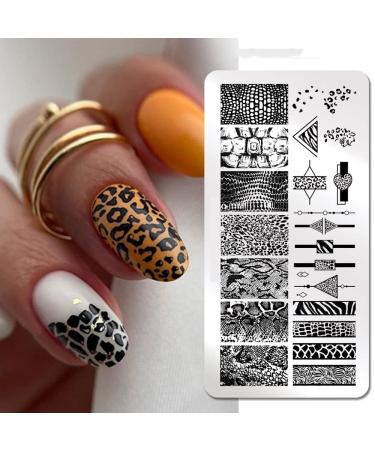 Stainless Steel Stamping Plate Template Leopard Skin Summer Punctuation Cat Stars Nail Animal Image Stamp Plates Stripe Grid Mixed Pattern 2022 Nail Stencil Flower Printing Tool (113)