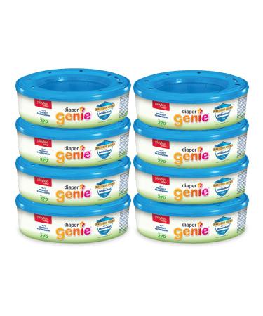 Diaper Genie Refill Bags Fresh Scent, 270 Count (8-Pack)| Estimated 1-Year Supply | Each Refill Ring Holds Up to 270 Newborn Diapers | Compatible with All Diaper Genie Pails Max Odor Lock