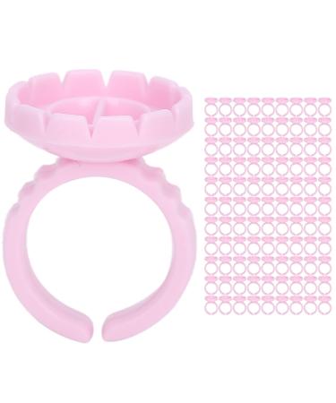 100pcs Disposable Eyelash Glue Ring Cup Glue Holder Ring Cup with 2 Rolls Glue Point Volume Fan Eyelash Extensions Lashing Supplies Kit for Home and Professional Use ( Pink 100 pieces per pack