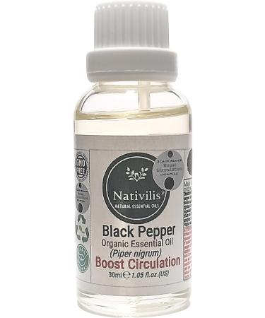 Nativilis Black Pepper Organic Essential Oil 30 ml (Piper nigrum) - Ease Aching Muscles Boost The Immune System Improves Circulation - Copaiba Properties - Buy Online on GoSupps.com