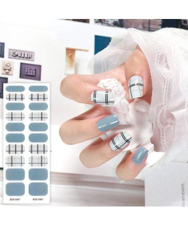 NCTCITY Gel Nail Polish Strips Stickers 20 Full Wraps Semi-Cured Nail Art Sticker Waterproof Self-Adhesive Gel Stickers Decals with Nail File for Cute Women Girls (Blue Plaid) Bss-0067 - Buy Online on GoSupps.com