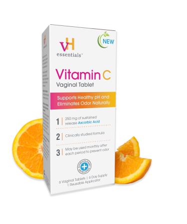 vH essentials Vitamin C Vaginal Tablet | Boric Acid Suppository Alternative | Supports Healthy pH and Eliminates Vaginal Odor Naturally, Vaginal Suppositories for Vaginal Health 6 Count, 1 Applicator