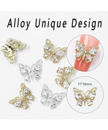 14Pcs Shiny Alloy Butterfly Nail Charms - 3D Butterflies Rhinestones for Women's DIY Manicure - Buy Online on GoSupps.com