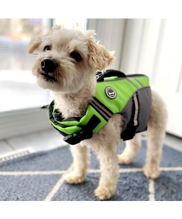 Vivaglory Neon-Green Sports Life Jacket for Small Dogs | Adjustable Durable Excellent Buoyancy (XS: 43-51 cm) - Buy Online on GoSupps.com