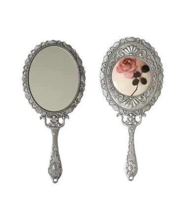 SEHAMANO Hand Mirror with Handle Compact Handheld Makeup Mirror Rose Cosmetic Clear Mirror (Matt Silver (Tin))