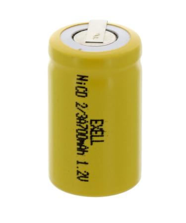 Exell 2/3A Size 1.2V 700mAh NiCD Rechargeable Battery with Tabs for meters radios hybrid automobiles high power static applications (Telecoms UPS and Smart grid) radio controlled devices