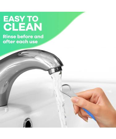 Stainless Steel Tongue Scraper for Adults & Kids - Portable Oral Cleaner Reduces Bad Breath Freshens Breath Fast | Blue Light Blue - Buy Online on GoSupps.com