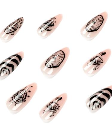 Justotry 24-Piece Swirl Almond Nails - Animal Patterns Black French Press On Nails Oval Artificial Fake Fingernails for Women - Buy Online on GoSupps.com
