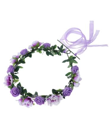 Minkissy Bridal Hair Wreath Women Girls Flower Headband Green Leaf Flower Crown for Wedding Party (Purple)