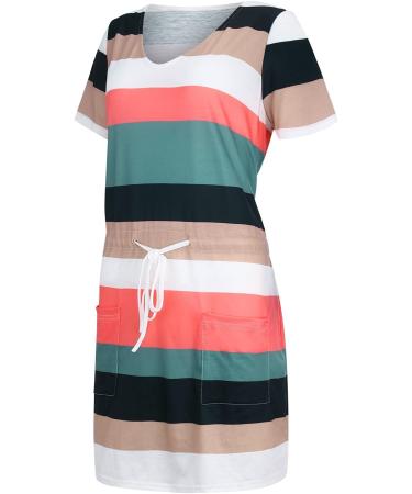 Ronony Women's Bohemia Summer Maxi Dress - Striped High Waist V-Neck Casual Ruffle Dress in Army Green - Perfect for Beach & Cocktail Events - Buy Online on GoSupps.com