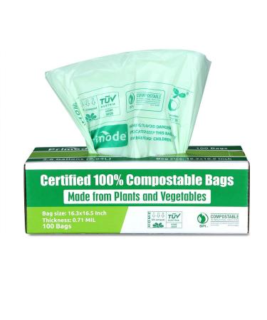 Primode 100% Compostable Trash Bags, 2.6 Gallon Food Scrap Yard Waste Bags, 100 Count, Extra Thick 0.71 Mil. ASTMD6400 Compost Bags Small Kitchen Bin Bags, Certified by BPI and TUV EU