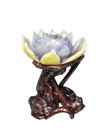 Natural Crystal Rough Natural Agate Geode Lotus Figurine Drusy Cluster Crystal Flower for Home or Wedding Decoration+Fashionable Wooden ba
