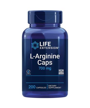 Life Extension L-Arginine 700mg high dose 200 Vegan Capsules Lab Tested Gluten Free Vegetarian Soy Free GMO Free