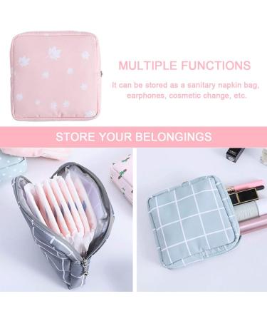 Xueny Sanitary Napkin Storage Bag 2 Pack - Cat Design - Gray & Pink - 5x5 Inch - Zipper Closure - Perfect for Girls, Women, Ladies - First Period Bag - Buy Online on GoSupps.com