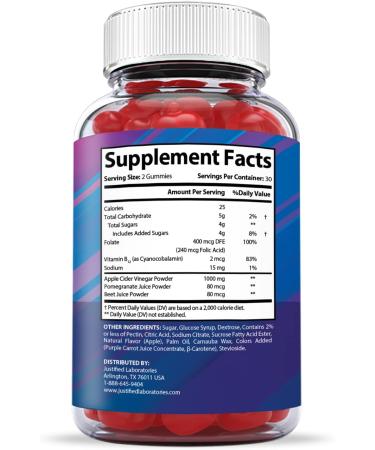 Justified Laboratories Amaze ACV Keto Gummies 1000MG | Pomegranate Juice, Beet Root, B12 | 60 Gummys - Buy Online on GoSupps.com