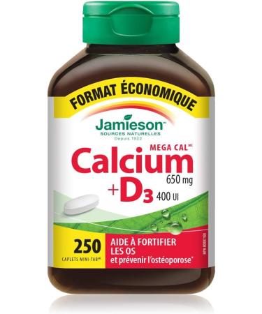 Jamieson Mega Cal Calcium 650 mg plus Vitamin D3 400 IU - Value Size 250 count (Pack of 1) - Buy Online on GoSupps.com